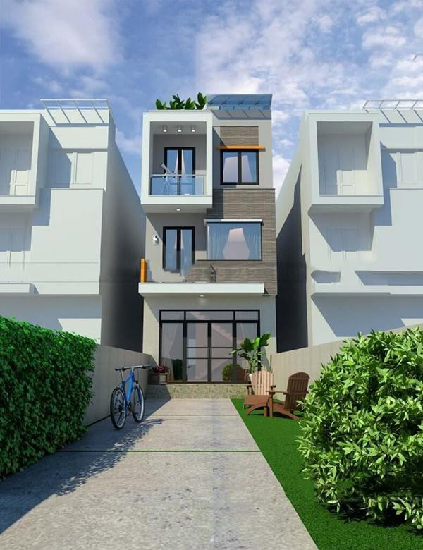 Bên cạnh ô cửa "thụt thò" lạ mắt, nhà phố còn được bao khung viền lồi ra ngoài tạo nên hiệu ứng không gian khá thú vị. Ảnh: Xaynhapho.