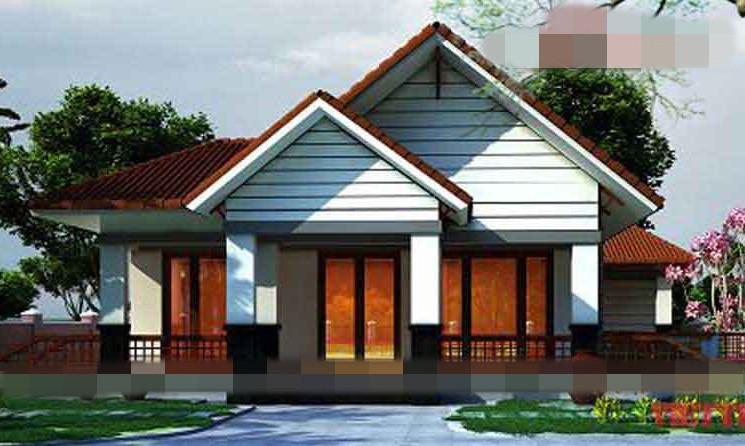 Nhà cấp 4 kiểu Hàn Quốc sử dụng vật liệu hiện đại là ngói bê tông và ốp tường bằng gạch inax. Ảnh: Savic.