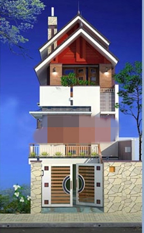 Sự độc đáo trong đường nét, hình khối tạo cho ngôi nhà 3 tầng tựa như một tác phẩm nghệ thuật. Ảnh: Angcovat.