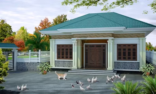 Ngôi nhà được hoàn thiện khá đơn giản, không sử dụng quá nhiều chi tiết trang trí phào chỉ cầu kì như các mẫu thiết kế nhà theo phong cách cổ điển. Ảnh: Angcovat.