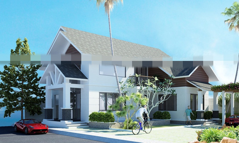 Phần mái thái màu nâu ghi khiến cho toàn cảnh căn biệt thự mini như một bức tranh quê hương. Ảnh: Kiencongsinh.