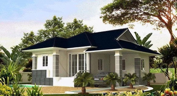  Biệt thự 1 tầng nổi bật với phần mái ngói là ngói xanh, tiền sảnh cũng thay đổi một chút so với mặt bằng bố trí nội thất. Ảnh: Thietkethicongnhadep.