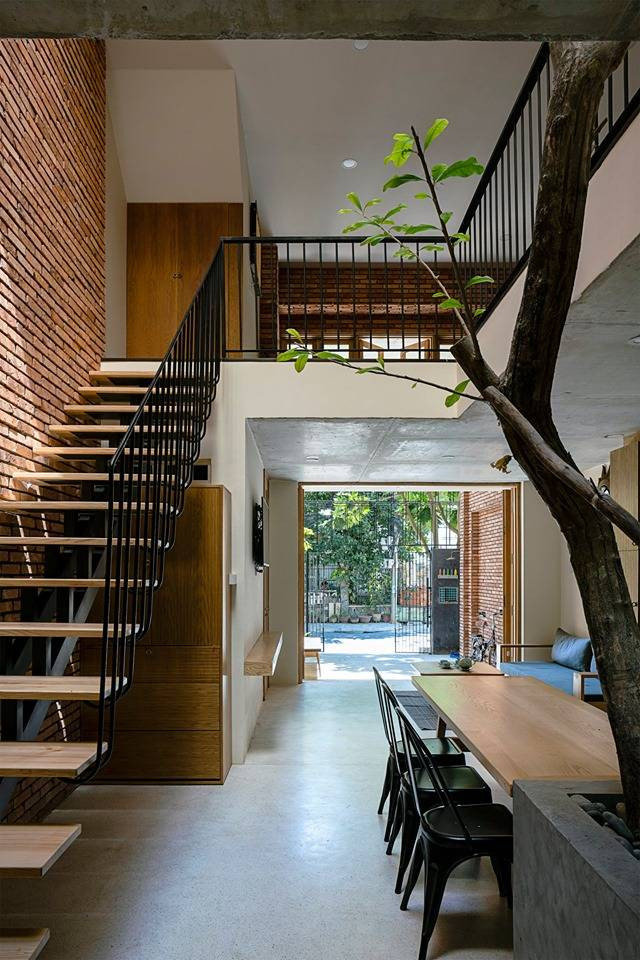 Sự kết hợp giữa sân vườn, cầu thang và giếng trời khiến căn nhà luôn bừng sáng.