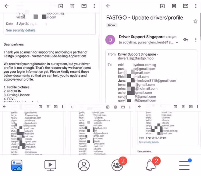 FastGo co the bi phat vi lo thong tin hang tram tai xe Singapore