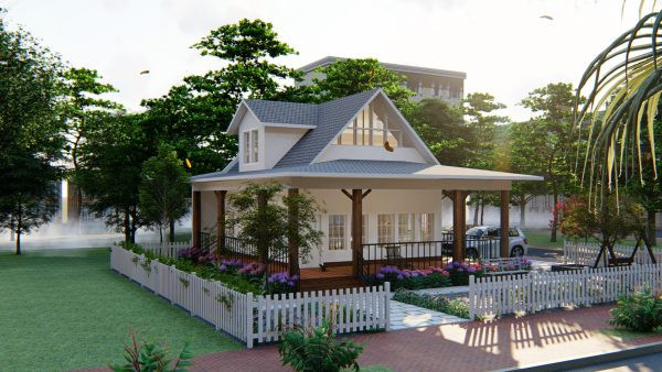 Khối mái đua rộng cùng với những gam màu trung tính tạo nên điểm nhấn thu hút cao cho mặt tiền ngôi nhà. Ảnh: Wedo.