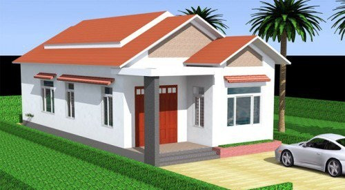 Nhà cấp 4 mái tôn đỏ kết hợp màu ghi trắng nổi bật. Ảnh: Thietkethicongnhdep.