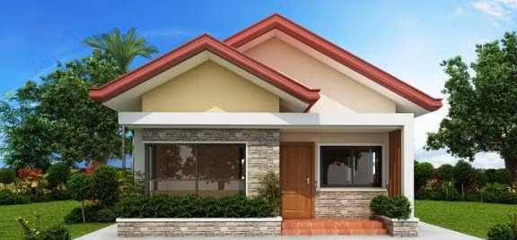 Tông màu vàng nhạt và chân tường sử dụng gạch đá rối phá cách là điểm nhấn trong kiến trúc căn nhà. Ảnh: Thietkethicongnhdep.