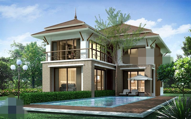 Nhà 2 tầng chữ L với những hình khối đơn giản, mang lại vẻ đẹp giản dị nhưng vẫn toát lên được sự sang trọng. Ảnh: Arcviet.