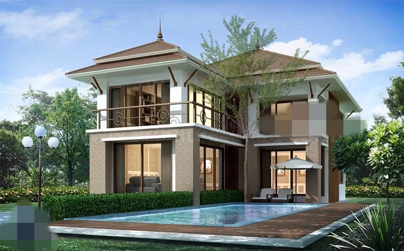 Nhà 2 tầng chữ L với những hình khối đơn giản, mang lại vẻ đẹp giản dị nhưng vẫn toát lên được sự sang trọng. Ảnh: Arcviet.