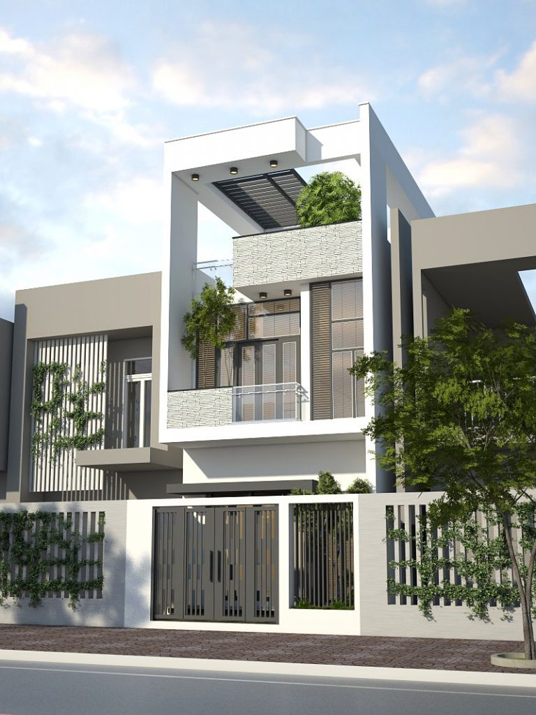 Nhà phố 2 tầng 5x20m 4 phòng ngủ đẹp thanh thoát với lan can kính cường lực. Ảnh: Xaynhasaigon.