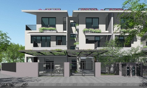 Biệt thự song lập hướng đến không gian xanh. Mọi diện tích đều được tận dụng để trồng cây. Ảnh: Kientruchikari.