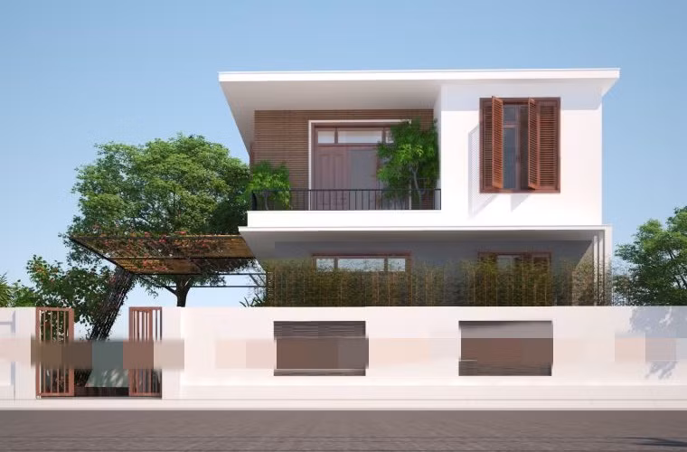 Nhà vườn nhỏ 80m2 thiết kế 2 tầng thông thoáng, hòa hợp với tự nhiên. Ảnh: Khonggiantinhte.