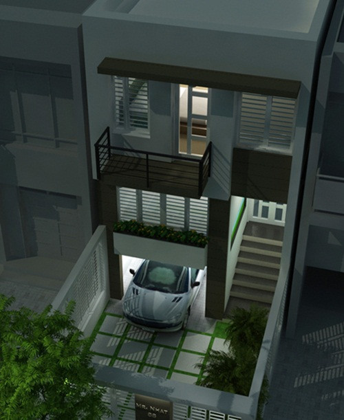 Việc dành toàn bộ không gian bán hầm làm nơi để xe tạo thêm nhiều diện tích sử dụng cho ngôi nhà. Ảnh: Xaynhasaigon.