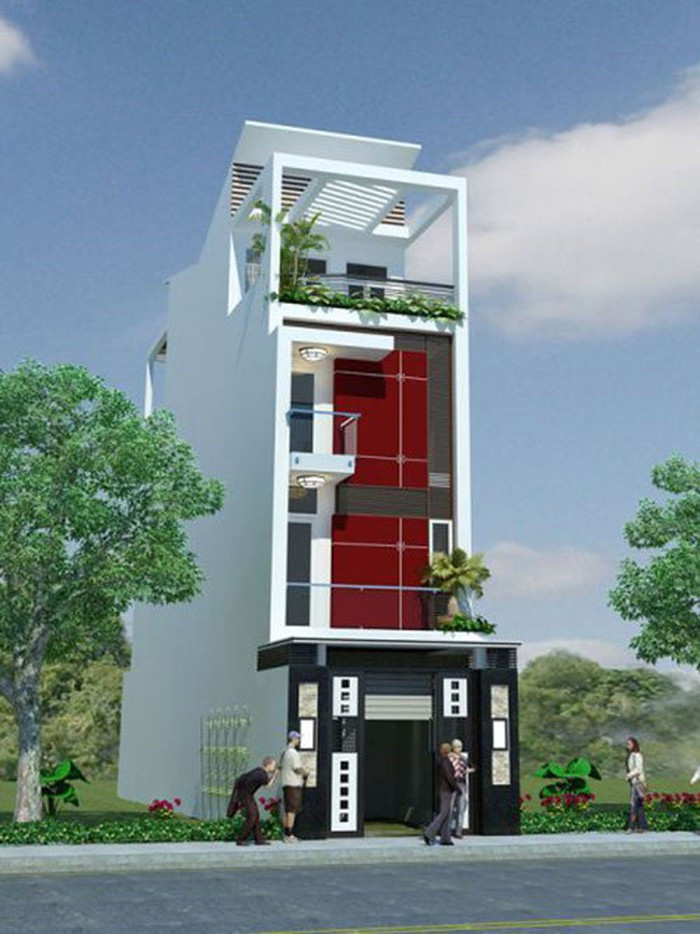 Không cầu kỳ trong cách trang trí họa tiết nhưng ngôi nhà 3 tầng ấn tượng với cách phối màu đen đỏ trắng lạ mắt. Ảnh: Khonggiannhadep24h.