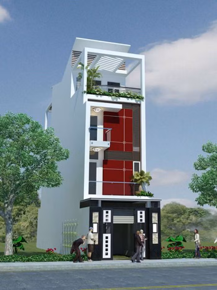 Không cầu kỳ trong cách trang trí họa tiết nhưng ngôi nhà 3 tầng ấn tượng với cách phối màu đen đỏ trắng lạ mắt. Ảnh: Khonggiannhadep24h.