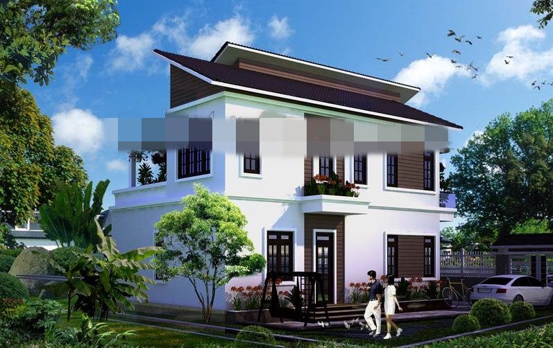 Nhà mái lệch sở hữu khuôn viên đất rộng nên có thể đi vòng xung quanh ngôi nhà rất thuận tiện và thông thoáng. Ảnh: Sieuthimaunha.