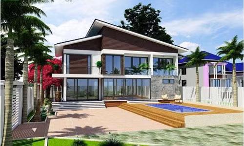 Nhờ thiết kế ngoại thất lệch tầng, ngôi nhà nhận được nhiều ánh sáng từ sân trước. Ảnh: Kientrucdothixanh.