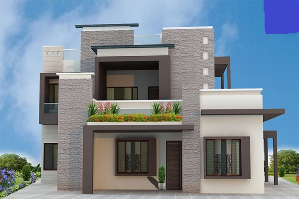 Mặt tiền phá cách có thiết kế ban công trồng hoa để tạo điểm nhấn cho ngôi nhà. Ảnh: Holcim.