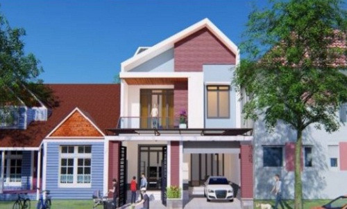 Nhà ống 4 phòng ngủ chừa sân trước rộng 4m để làm gara ô tô ngoài trời. Ảnh: Thietkenhadepmoi.