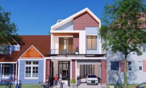 Nhà ống 4 phòng ngủ chừa sân trước rộng 4m để làm gara ô tô ngoài trời. Ảnh: Thietkenhadepmoi.