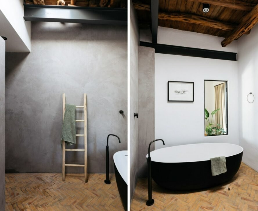 Phòng tắm với bồn ngâm lớn.