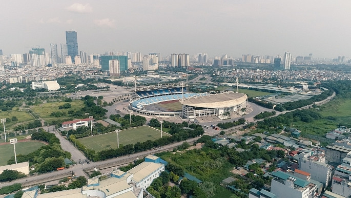 Trong giai đoạn 1 của dự án, khu liên hợp thực hiện triển khai hai công trình lớn là sân vận động Mỹ Đình và cung thể thao dưới nước. Ảnh: Phapluatxahoi.