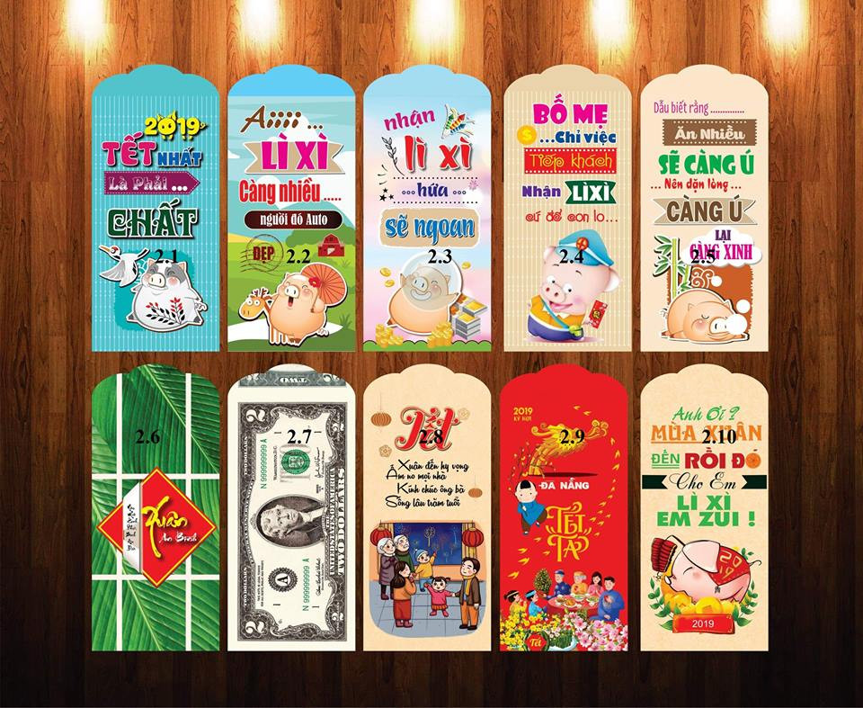 Mẫu phong bao lì xì dễ thương đặc biệt hút khách trẻ tuổi. Ảnh: Facebook.