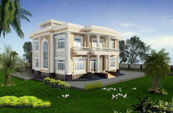 Biệt thự kiểu Pháp 2 tầng trồng nhiều cây xanh và hoa bốn mùa xung quanh. Ảnh: Handymandecor.