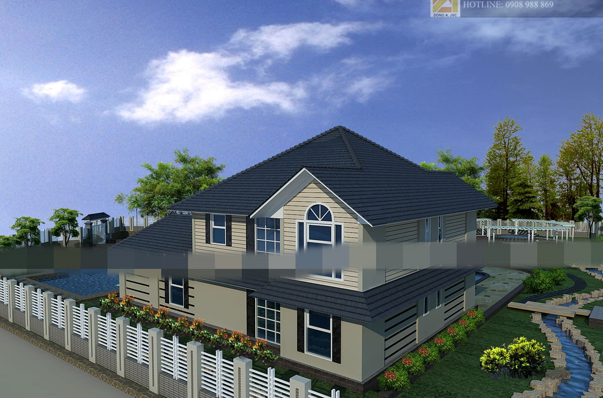 Biệt thự 2 tầng được thiết kế như một bức tranh nhỏ chỉ chứa sắc màu thiên nhiên. Ảnh: Nhadepdonga.