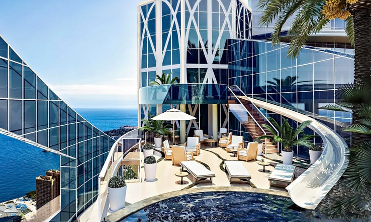 Căn penhouse trên tòa nhà Odeon (Monte Carlo) trị giá 335 triệu USD rộng 3530m2, có tài xế riêng, nhà bếp phủ đá cẩm thạch, dịch vụ trợ giúp 24h...