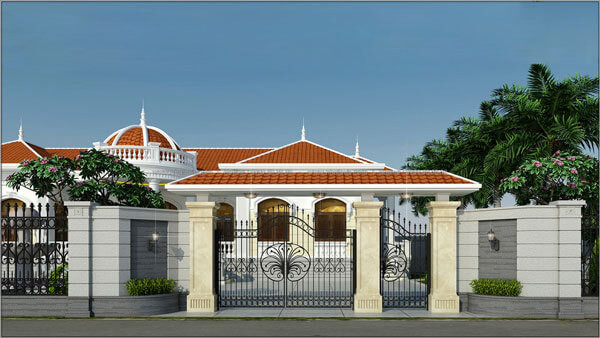 Thiết kế bố cục đứng cũng như các trụ đan xen làm tiết chế sự rườm rà của biệt thự cổ điển. Ảnh: Handymandecor.