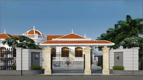 Thiết kế bố cục đứng cũng như các trụ đan xen làm tiết chế sự rườm rà của biệt thự cổ điển. Ảnh: Handymandecor.