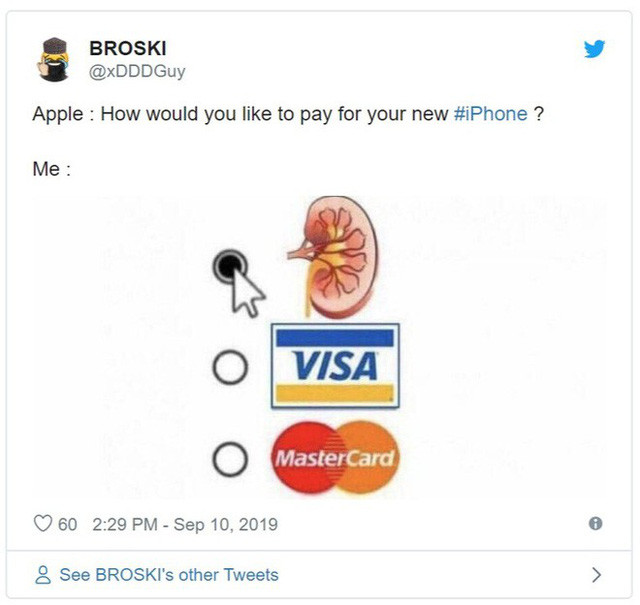 Mức giá của iPhone luôn khiến nhiều người phải cân nhắc. Nguồn ảnh: Twitter.