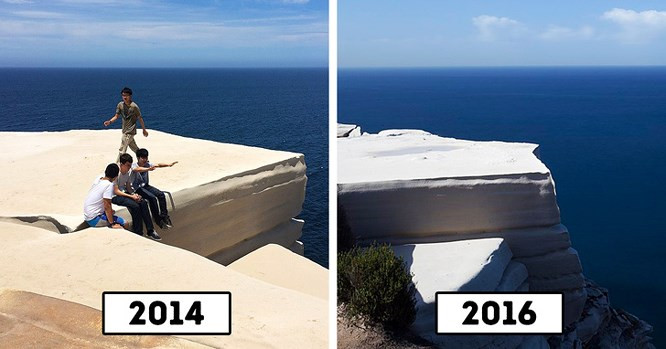 7. Đá hình bánh cưới ở Úc. Nơi này đã trở nên rất phổ biến vào năm 2015 tuy nhiên chính quyền buộc phải đóng cửa do lo ngại về độ an toàn. Nhưng bất chấp lệnh đóng cửa, phạt tiền và thậm chí là sự hiện diện của cảnh sát vẫn không ngăn được khách du lịch nhảy qua hàng rào để chụp ảnh.