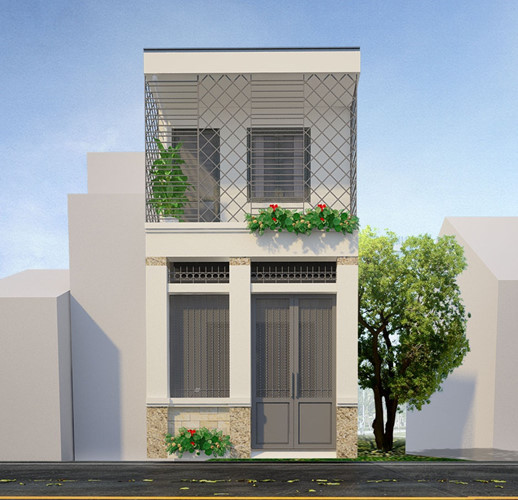 Thiết kế nhà lệch tầng 4m tận dụng tối đa các khoảng trống phía trước để lấy gió và ánh sáng. Ảnh: Ytuongnhadep.