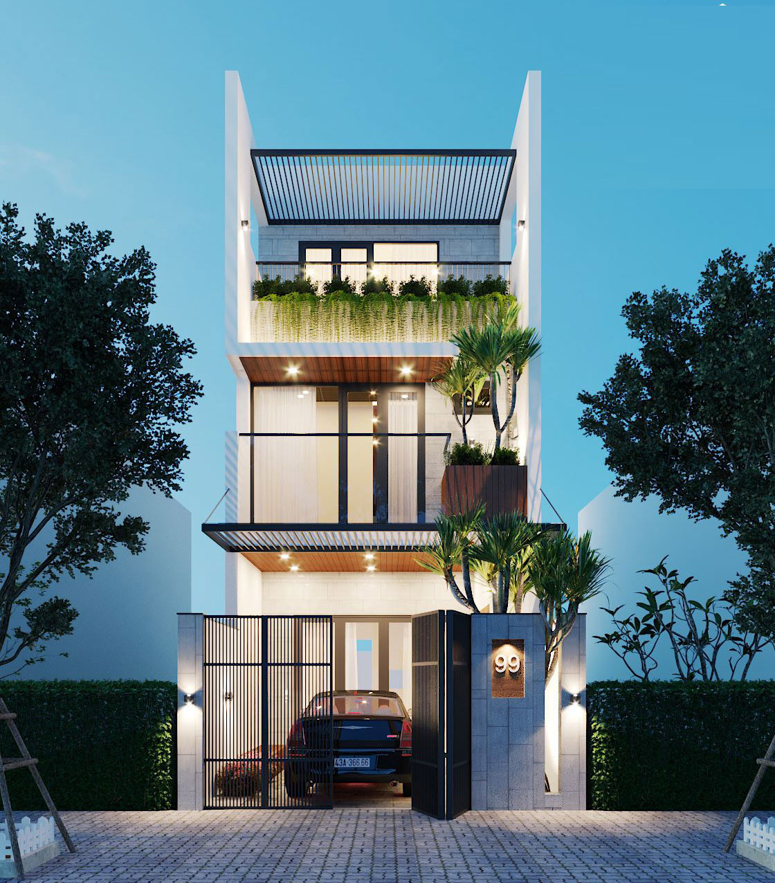 Nhà ống lệch tầng đón nhận nắng và gió một cách tối đa, mang lại cảm giác gần gũi thiên nhiên. Ảnh: Kientrucroman.