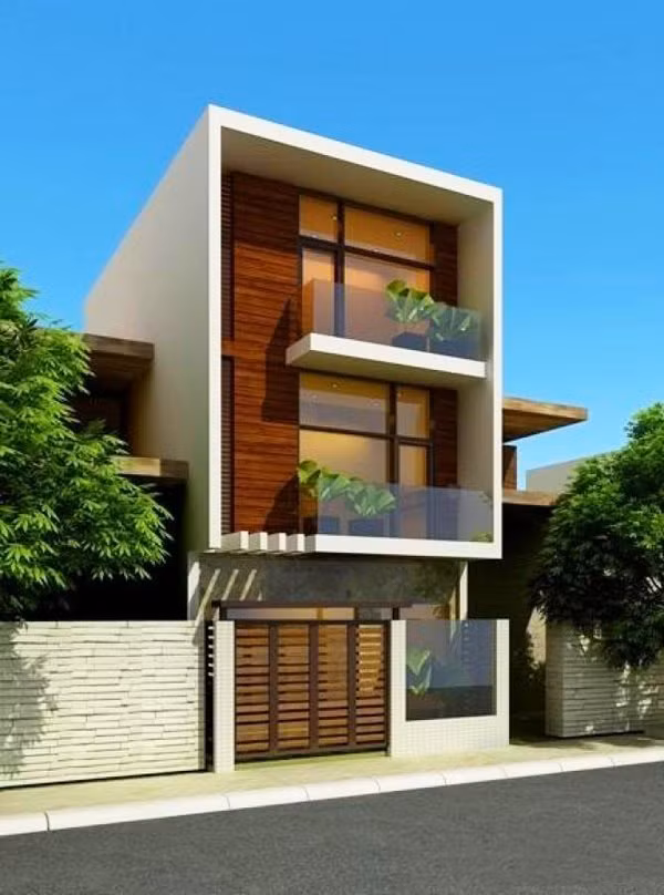 Mặt tiền ngôi nhà được thiết kế đẹp mắt với những họa tiết trang trí hiện đại. Ảnh: Trangtrinoithat.