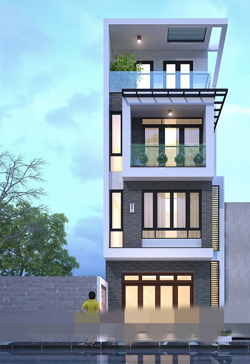  Mẫu nhà ống 4 tầng diện tích 100m2 khang trang có chi phí đầu tư 900 triệu đồng nổi bật với kiến trúc ngoại thất hiện đại. Ảnh: Housevn.