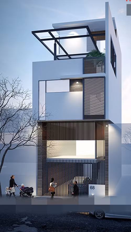 Nhà ống hiện đại 5x20m được đánh giá là độc đáo về kiểu dáng, ưu việt về công năng. Ảnh: Housevn.