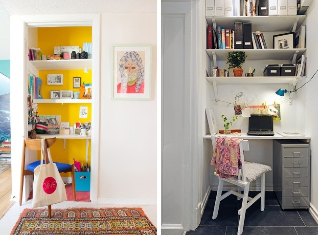 Chỉ cần loại bỏ cánh cửa, thêm một chút ánh sáng và thiết kế hợp lý, chiếc tủ quần áo sẽ trở thành góc làm việc yên tĩnh.
