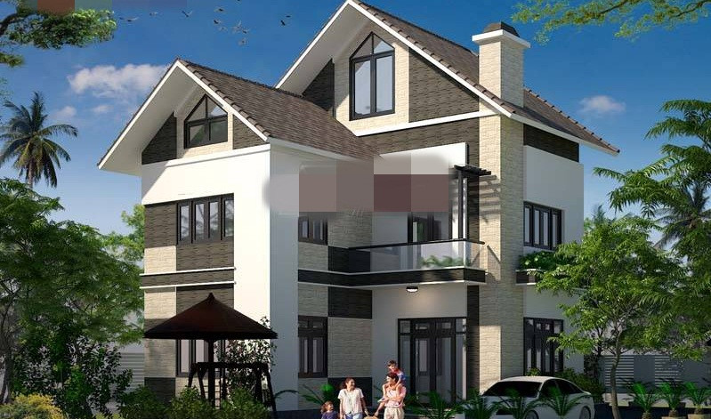 Biệt thự mini sử dụng gam màu trầm làm chủ đạo hợp với cảnh quan cũng như bắt kịp xu hướng kiến trúc. Ảnh: Angcovat.