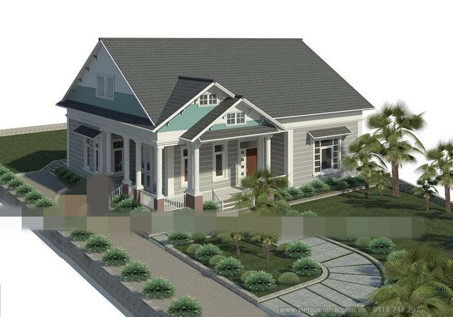 Ngôi nhà với lối thiết kế vuông sử dụng phần gờ phân chia không gian thành các mảng trang trí đẹp mắt. Ảnh: Vietnamarch.