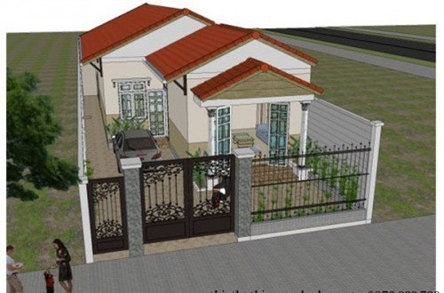 Xây trên mảnh đất có diện tích 8m x 20m, ngôi nhà cấp 4 có thiết kế gara ô tô cùng sân chơi rộng thoáng chính. Ảnh: Xaydungtrangtrinoithat.