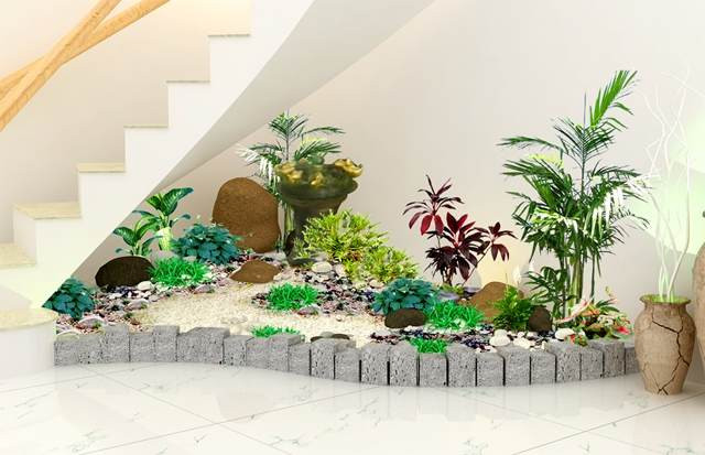 Ưu điểm của tiểu cảnh khô là có thể sử dụng ở rất nhiều vị trí khác nhau, nội thất như phòng khách, cầu thang, giếng trời, sân thượng, ban công hoặc cả ngoại thất.