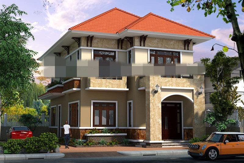 Khác với nhà 2 tầng thông thường, các khối tầng được đẩy ra thụt vào, chừa không gian cho cây xanh. Ảnh: Sieuthimaunha.