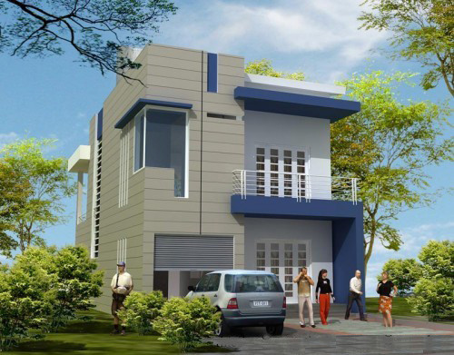 Bên cạnh các mảng tường bê tông gây ấn tượng, ngôi nhà 2 tầng còn nổi bật nhờ những mảng ngang, dọc với tông màu xanh nhạt nhẹ nhàng. Ảnh: Nhadepktv.