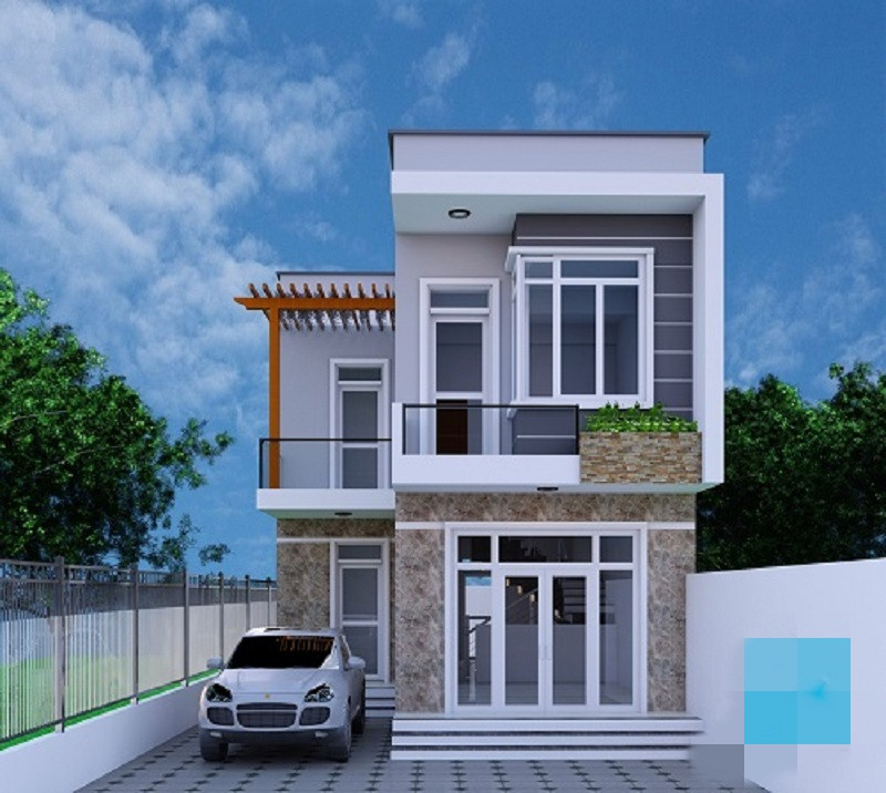 Tận dụng chiều sâu của đất, kiến trúc sư dành diện tích cho sân đằng trước kết hợp chỗ để ô tô và công trình phụ tầng 1. Ảnh: Kientrucso.