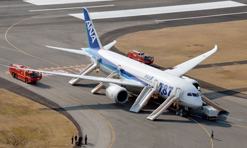 Ngày 16/1/2013, chiếc 787 Dreamliner của All Nippon Airways phải hạ cánh khẩn cấp xuống sân bay Takamatsu sau khi phi hành đoàn nhận được cảnh báo về khói trong một khoang điện do sự cố pin. Ảnh: Reuters.