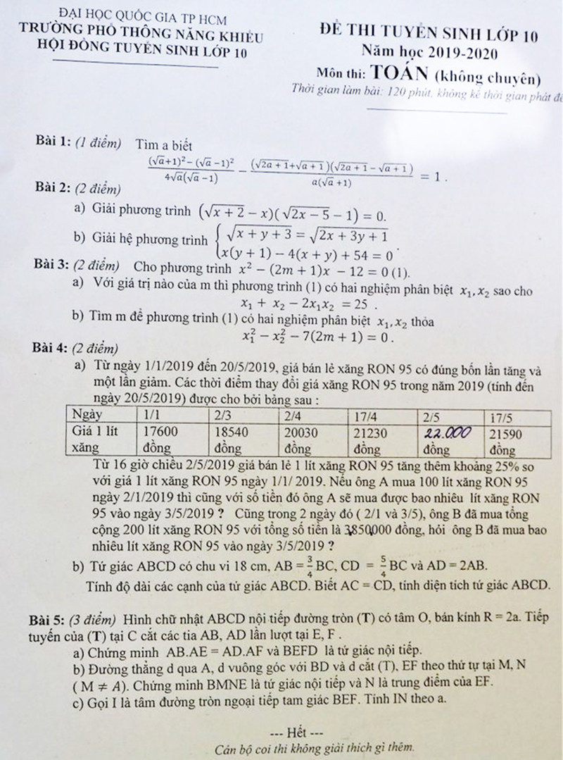 “Tang gia xang” vao de thi Toan lop 10 THPT Nang khieu