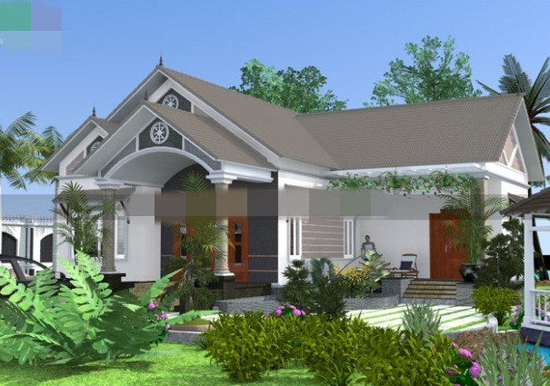 Nhà cấp 4 chữ L mái thái được thiết kế theo dạng biệt thự nhà vườn, bố trí nhiều cửa sổ để tận dụng ánh sáng và gió tự nhiên. Ảnh: Maunhadep.